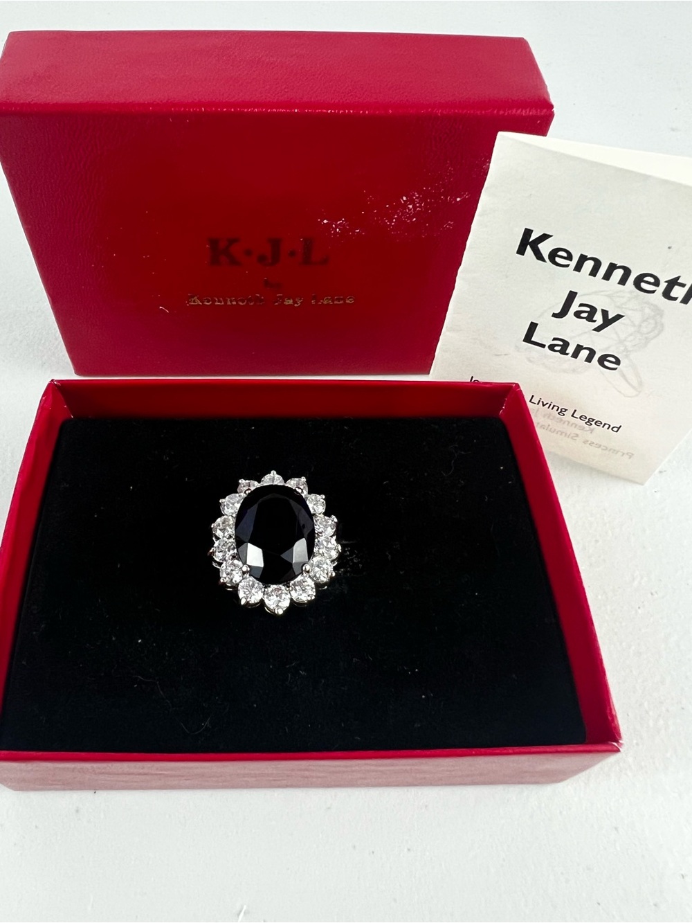Vintage Kenneth Jay Lane Princess Diana Simulated Sapphire Ring Size 6 BOXED